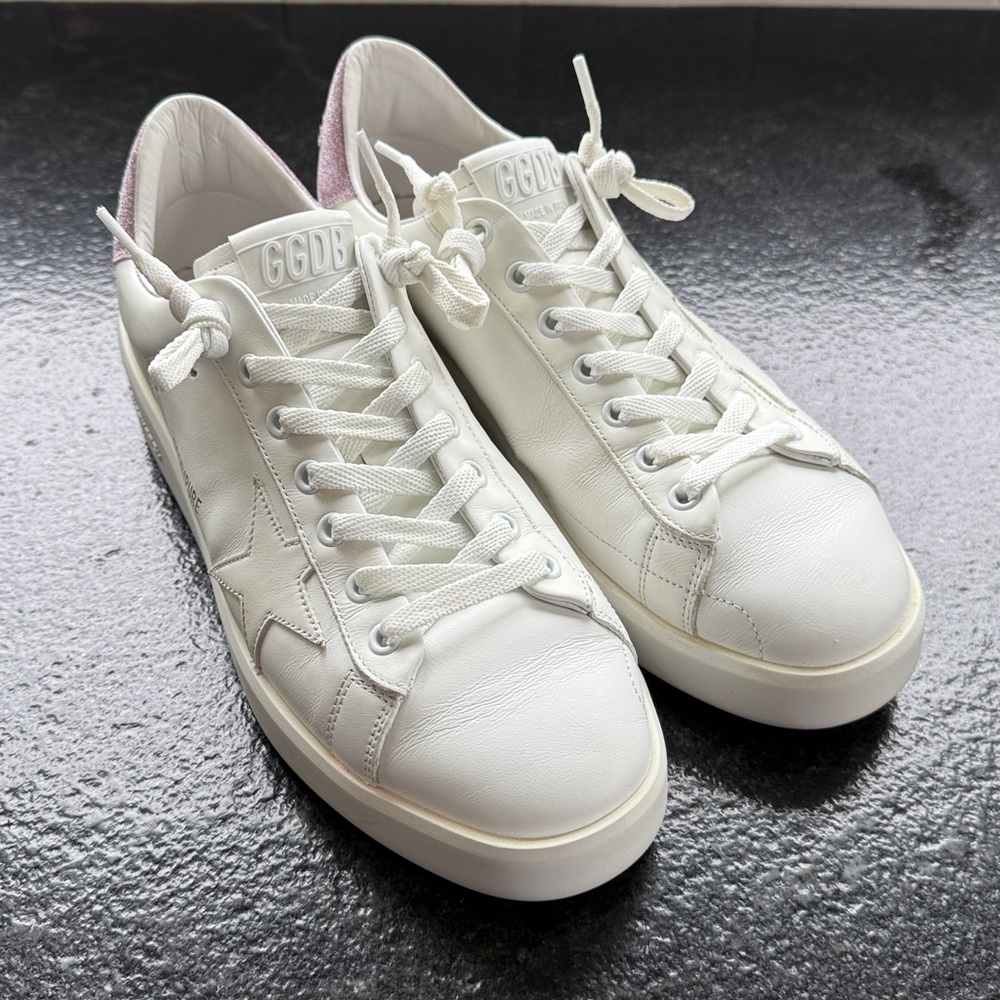 Golden Goose Pure-Star White & Glitter Pink Designer Luxury Sneakers
